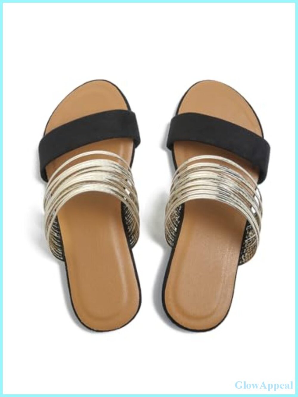 Metallic Strappy Flat Sandals Open Toe Slide Faux Leather Casual Beach